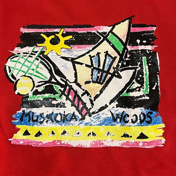 Vintage 80s Tiger Brand Muskoka Woods Sweatshirt Canada Red Graphic Men's Large - Picture 7 of 9